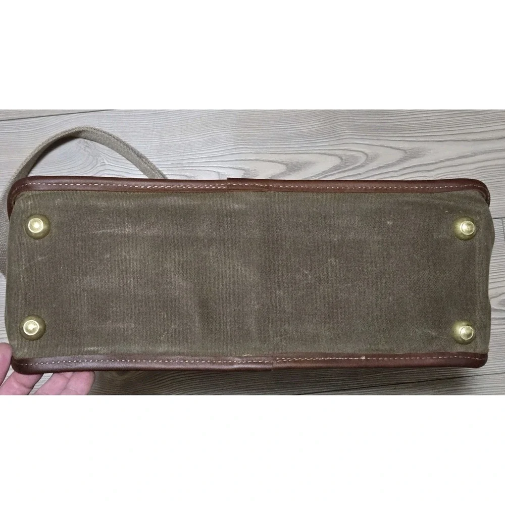 Vintage LL Bean Canvas & Leather Handle Briefcase Bag w/ Strap Green/Brown